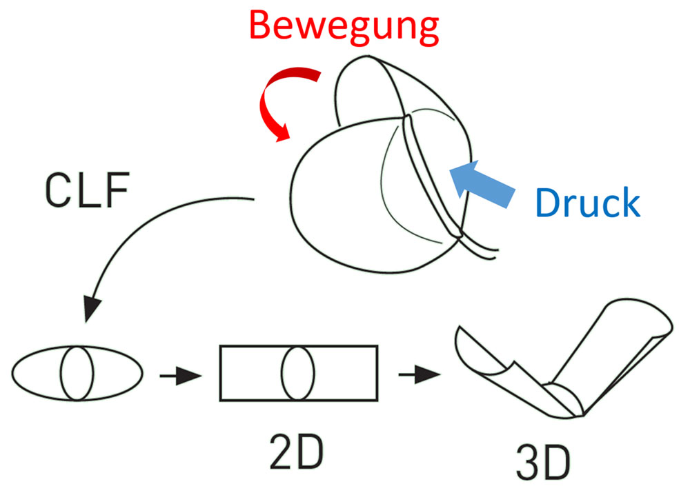 Abgeleitetes Funktionsprinzip der Curved-Line-Folding (CLF)-Kinematik