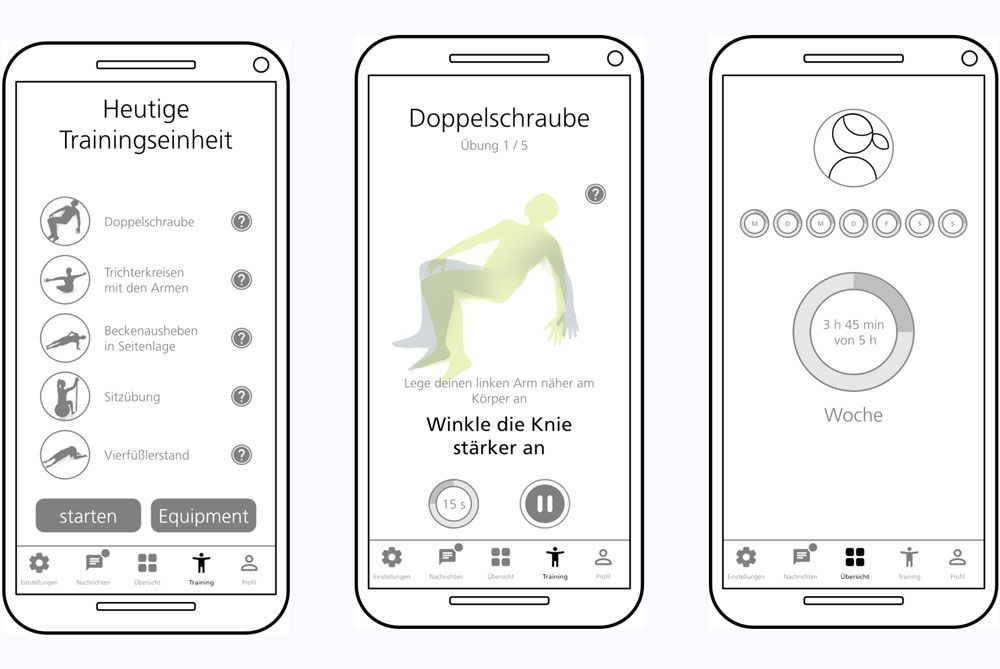 Das iScoolio Interface-Modul leitet Patientinnen und Patienten für ihre Übungen an und gibt direktes Feedback.